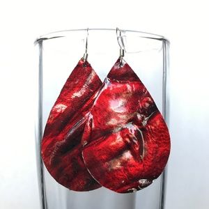 Red Alligator Leather Earrings